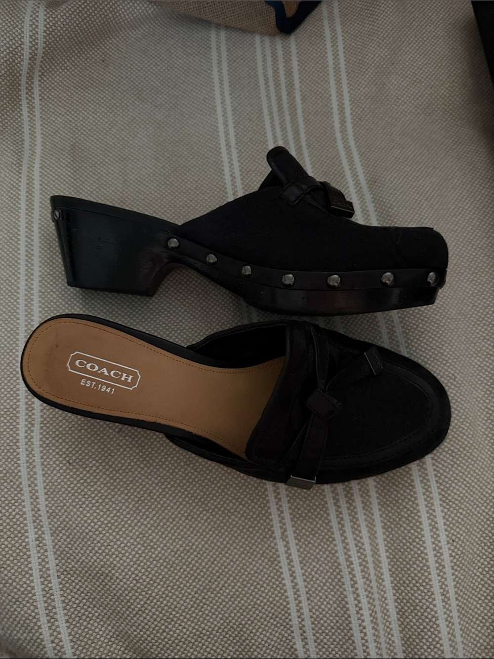 Coach Black Bow-Accent Backless Loafers